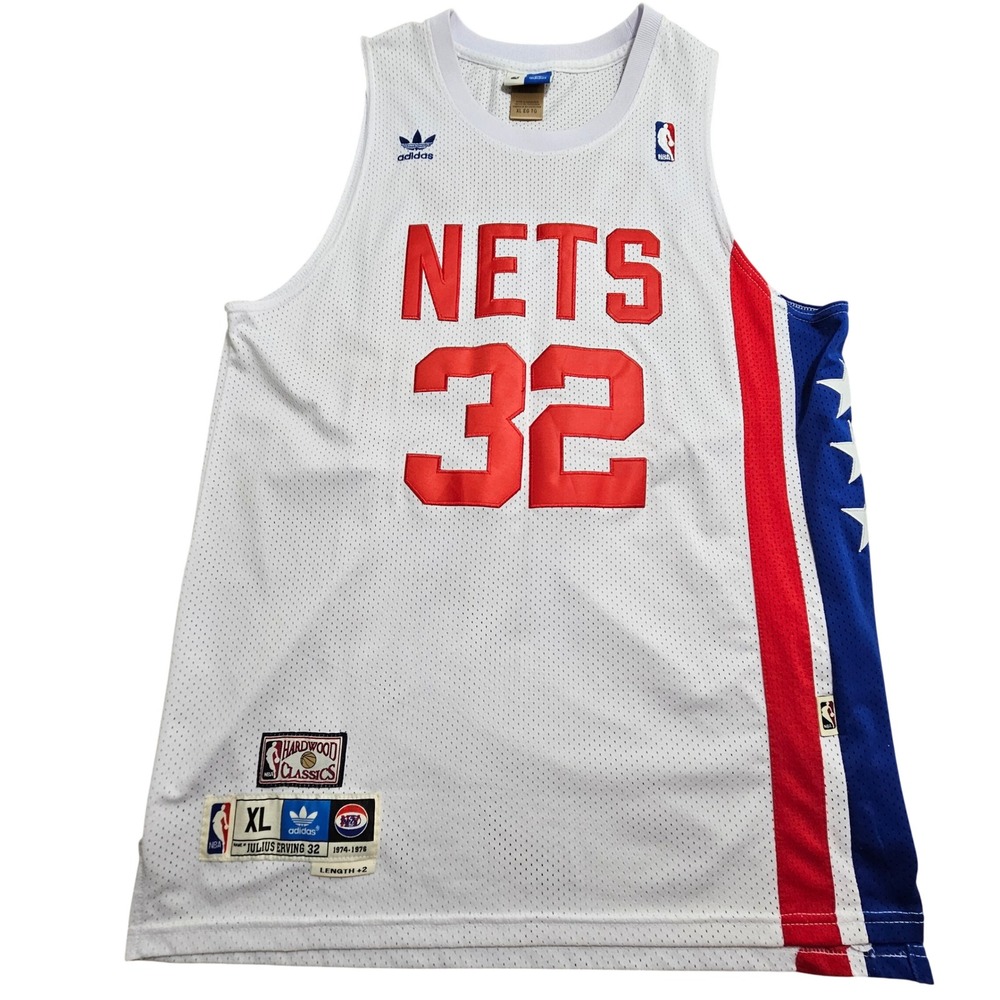 Adidas Julius Erving Nets Jersey Mens XL White Hardwood Classics 32 Dr J NBA *